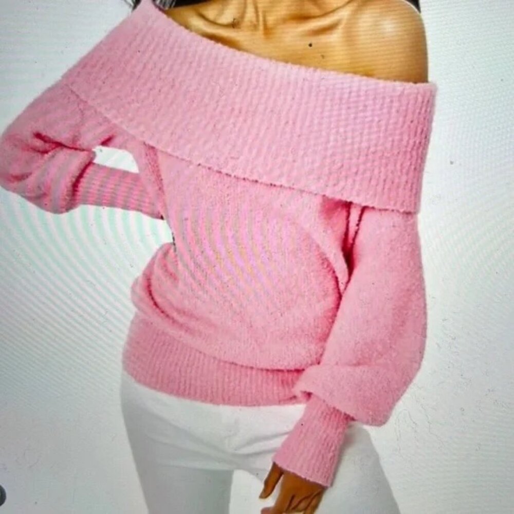 Lilly Pulitzer Mandevilla Baby Pink Barrymore Off-Shoulder Sweater S Stretch Coz